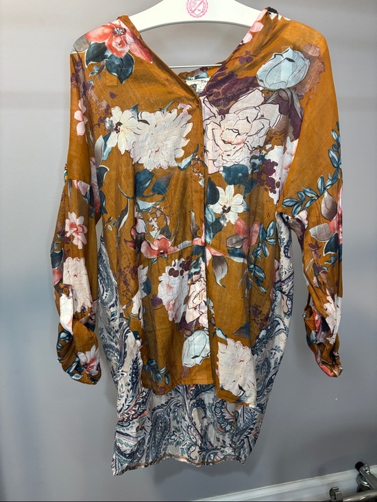 Umgee Tops - Umgee Mustard Floral V-Neck Button-Front Tunic